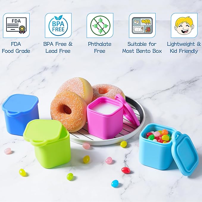 Ecurfu Silicone Dips Containers, 2x 4 oz Salad Dressing Container To Go, Condiment Container with Lids, Compatible with Most Bento Lunch Box (Blue/Green)