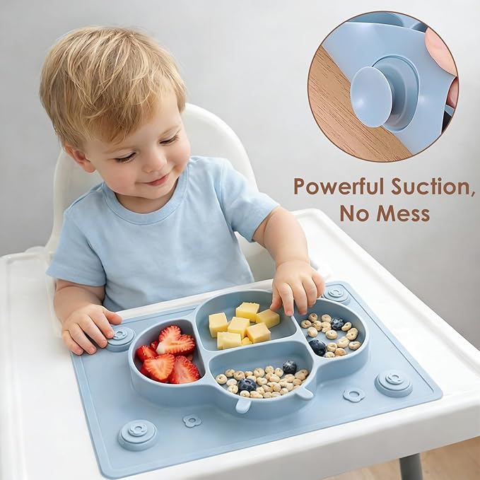ROCCED Suction Plates for Baby Placemat Spoon Fork Set for Toddlers, Silicone Baby Plates with Suction Baby Dishes for Kids Plates-pale mauve