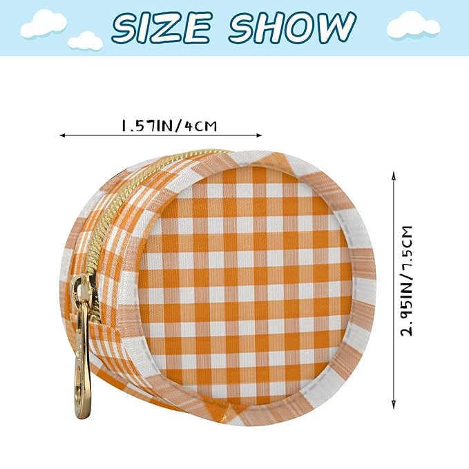 Pacifier Holder with Clip Pacifier Case for Diaper Bag Round Baby Pacifier Pouch Box Bag Portable Orange Gingham Checkered