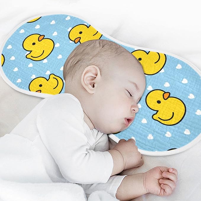 Cartoon Cute Duck Heart Pattern Muslin Burp Cloths for Baby 4 Pack 100% Cotton Baby Washcloths Bibs for Boy Girl