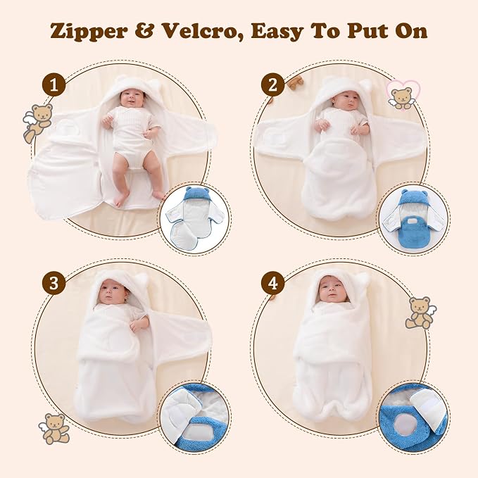 AiWMGL Baby Swaddle Blanket Boys Girls Fleece Winter Warm Adjustable Newborn Swaddling Wrap Soft Sleeping Sacks Infant 0-3 Months