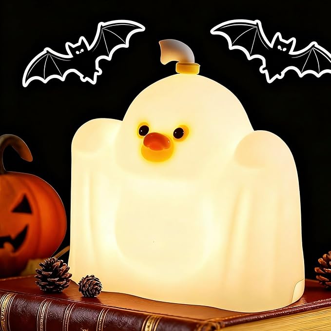 YR YRHH-PET Ghost Duck Night Light for Kids, Cute Halloween Decor Squishy Lamp, Fun Weired Gag Ducky Gifts, Rechargeable Dimmable Bedside Animal Lamp, Baby Room Boys Girls College Dorm Trendy Stuff