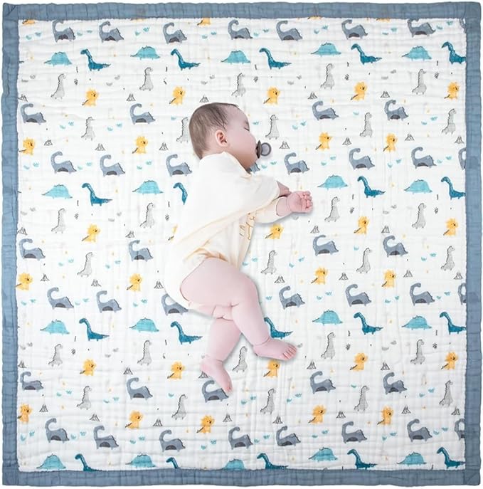 Baby Muslin Gauze Cotton Blankets, Animal Print, Blue Combo, Crib