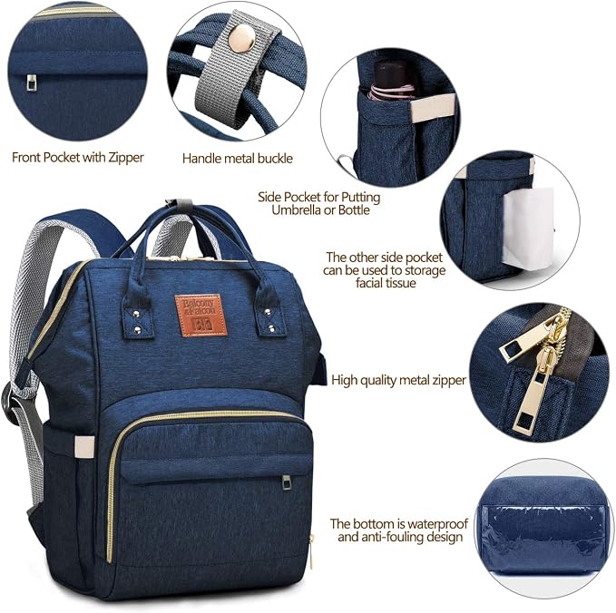 BALCONY & FALCON Multi-Functional Diaper Bag Backpack with Changing Pad Waterproof Nappy Bag