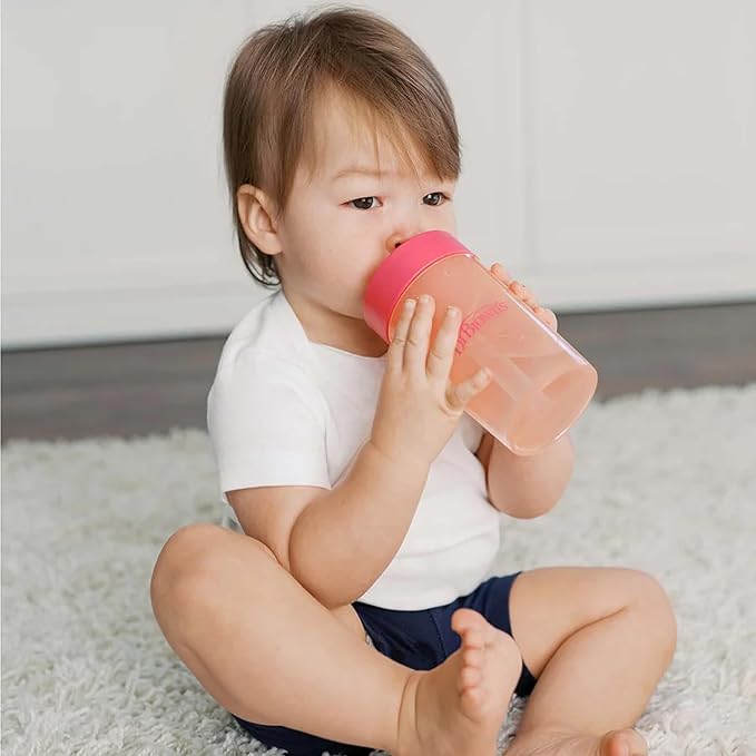 Dr. Brown's Milestones Straw to 360 Convertible Toddler Training Cup Set with Interchangeable Silicone Straw and 360 Degree Cup Lids, Pink Coral, 10 oz/300 mL, BPA-Free, 9m+, 2-Pack
