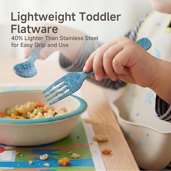 KINGSTONE Toddler Utensils Set, Pure Titanium 2-Piece Fork & Spoon Gift Set, Lightweight Kids Silverware for Self-Feeding Training, Easy Grip, BPA-Free, Dishwasher-Safe, Gold