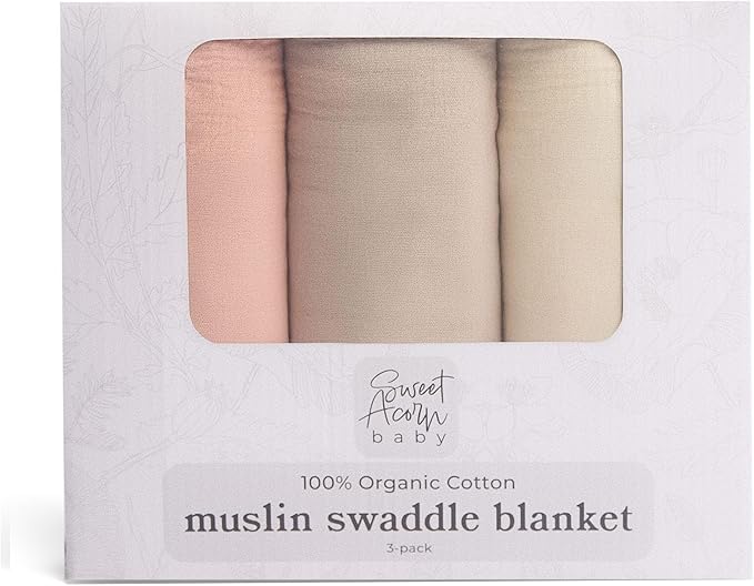 Muslin Swaddle Blanket ??Soft Cotton Muslin Baby Blanket for Newborns, Infants, and Toddlers, All-Season Comfort Baby Essential - Pink, Grey and Beige