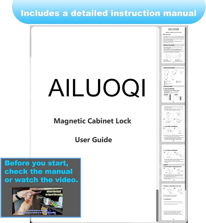 AILUOQI Baby Proofing Magnetic Cabinet Locks (3 Locks + 1 Key) Cupboard Drawers Latches Magnet Locks for Cabinets