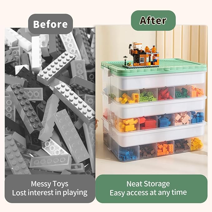 joyingbaby Toys Storage Organizer Bins for Lego Stackable Toys Organizer Lego Building Block Storage (Green, 3 layers)