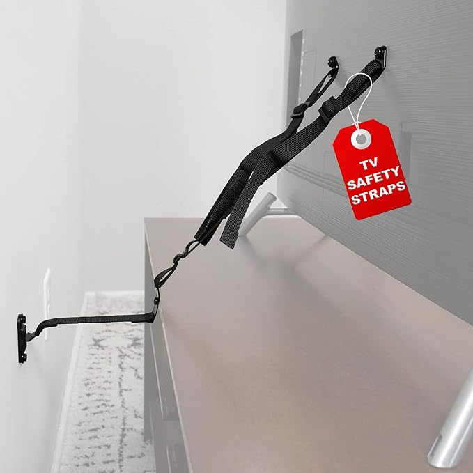ECHOGEAR TV Safety Straps for Big TVs – Heavy-Duty Anti-Tip Anchors for TVs Up to 90” – Secure to Wall or Furniture – Pre-Assembled for Easy Baby Proofing & Earthquake Protection