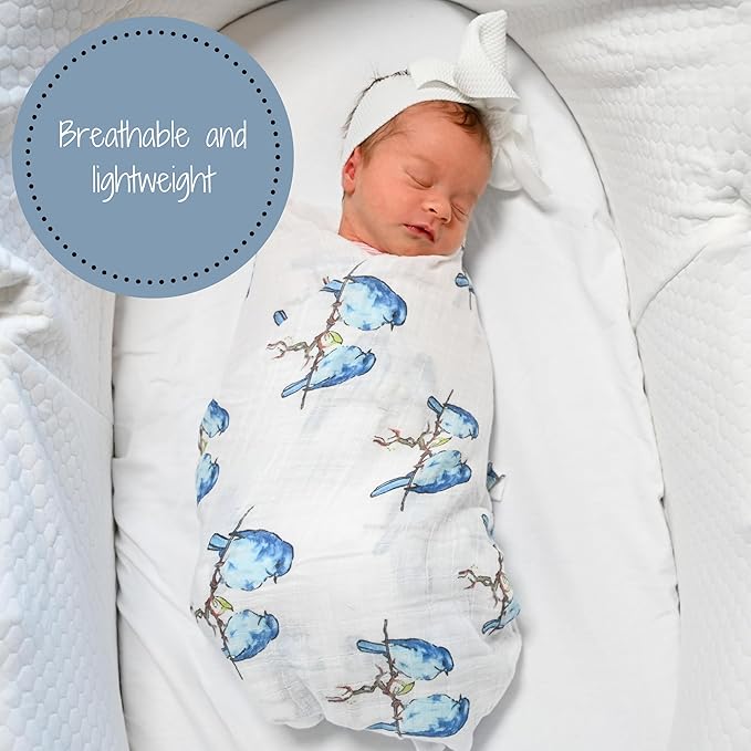 LollyBanks Baby Swaddle Blanket, 100% Muslin Cotton Muslin Blankets for Girls, Large 47 x 47 Inches Soft and Breathable Swaddles for Newborns, Baby Receiving Blanket, Registry (Flower and Bird 2 Pack)