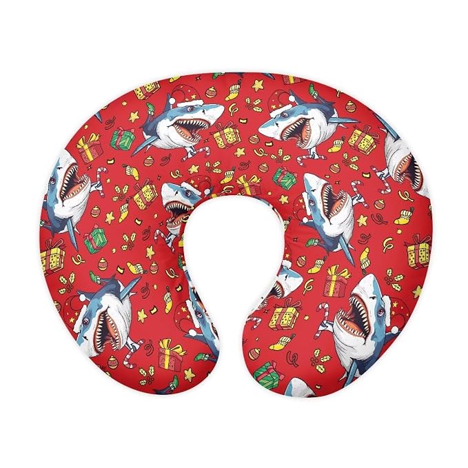 Christmas Sharks Nursing Pillow Cover with Hidden Zipper Skin-Friendly Dustproof Baby Nursing Pillowcase for Bottle & Breastfeeding Pillows, Red Christmas Decor