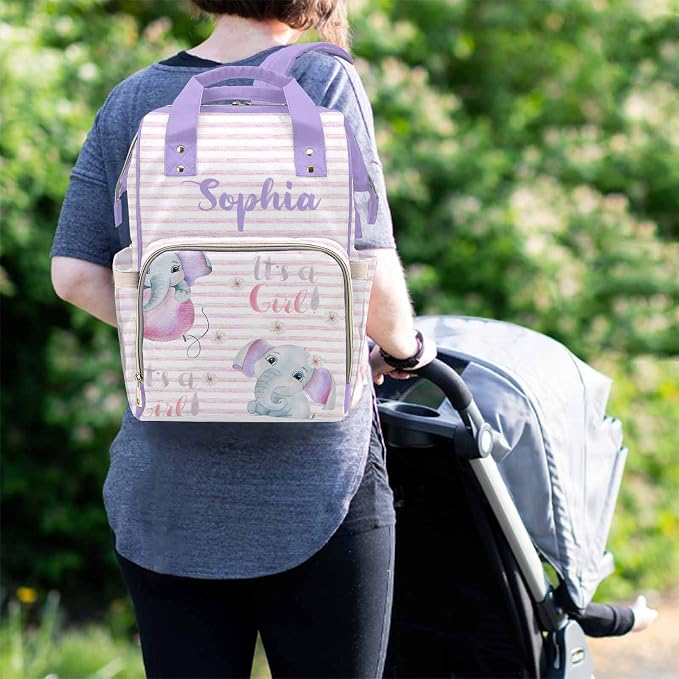 M YESCUSTOM Personalized Multifunction Diaper Bag Backpack Custom Baby Bag for Women Customized Stripe Waterproof Large Capacity Travel Daypack