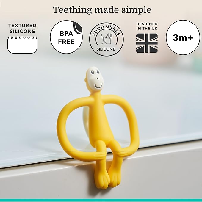 Matchstick Monkey Original Teether & Gel Applicator ??Silicone Baby Teether, Easy-to-Grip, BPA-Free, Supports Self-Soothing & Early Brushing, 3 Months+, 4 Inches, Yellow