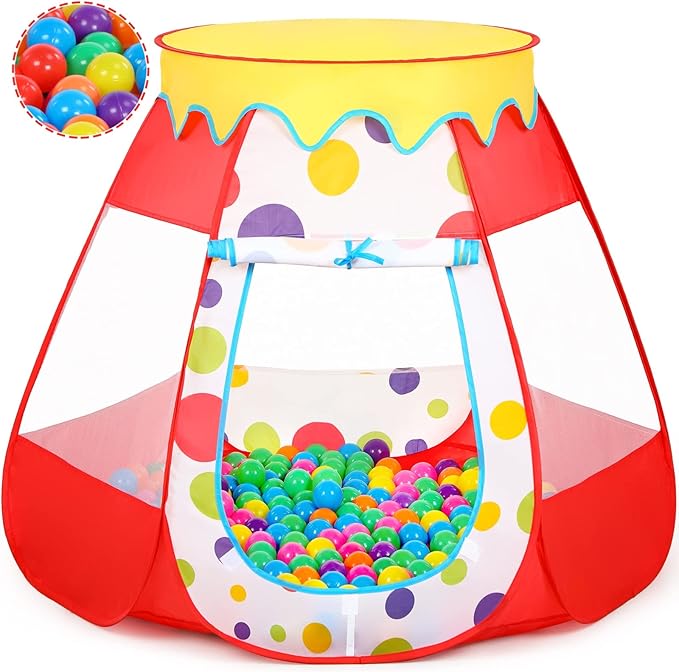 Baby Ball Pit for Toddler with 50 Balls, Kids Pop Up Play Tent for Girls, Princess Toys for Children Indoor & Outdoor Playhouse with Carry Bag (Red: 7 Bright Colors, 109x90cm/50 Balls)