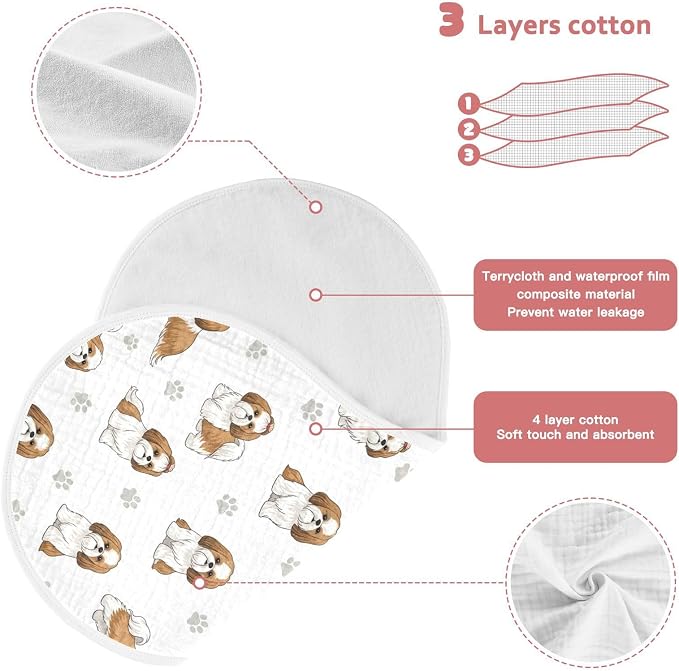 2 Pack Muslin Burp Cloths Shih Tzu Dogs White Cotton Baby Burp Cloths Ultra Absorbent and Soft Thick Burping Cloth for Newborn Must Haves 22x11 Inch
