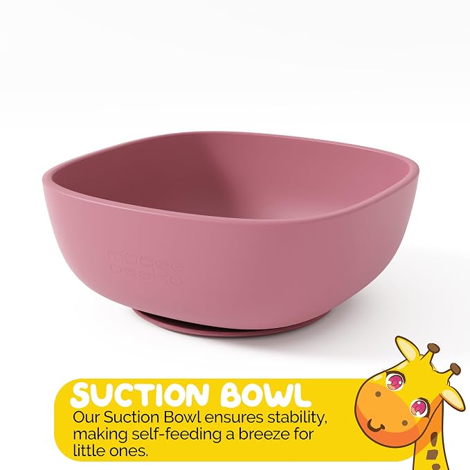 Baby Led Weaning Supplies by Muqee Peeko with Baby Suction Plate, Suction Bowl and Baby Spoons Self Feeding 6+ months in Warm Vanilla Beige Color (3 Piece Set)