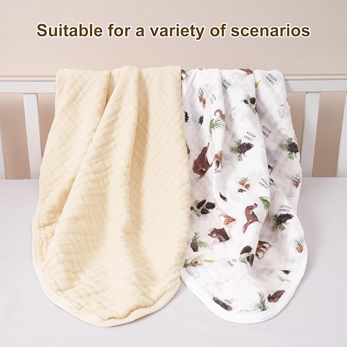 david's kids 2 Pack Hooded Baby Towels, 100% Muslin Cotton 6-Layer Ultra Soft Breathable Absorbent Baby Bath Towels for Infant and Toddler, Newborn Essentials, Large 32x32Inch, Woodland Animals