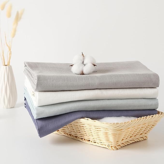 POMISO Muslin Swaddle Blankets for Boys & Girls, Newborn Receiving Blankets, 4 Pack Soft Breathable Baby Swaddles, Large 47x47 Inches, Grey Blue White Green