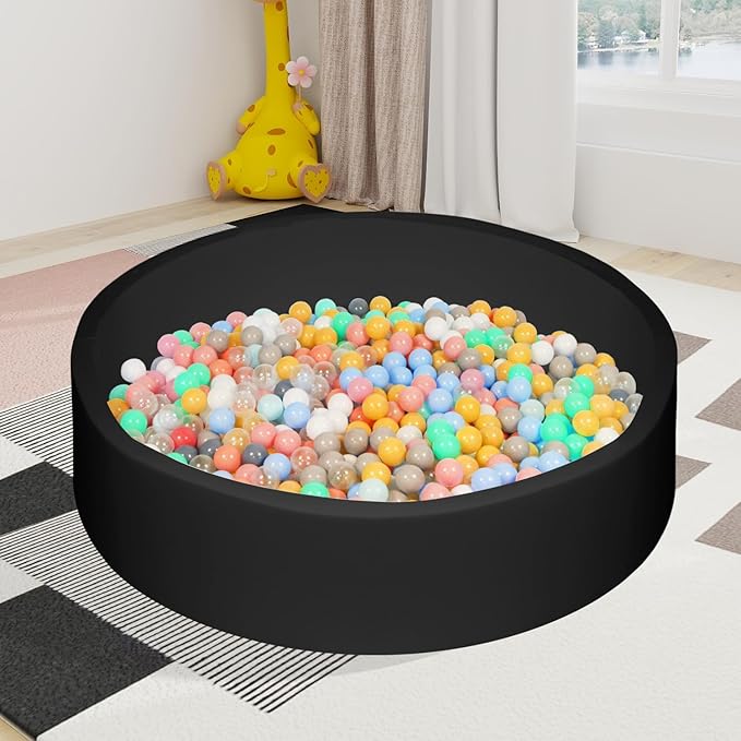TRENDBOX Extra Large Soft Foam Ball Pit 51.2" x 11.8" (NO Balls) in Large Sponge Round Ball Pool Indoor Round Ball Pits Children Toddler Playpen - Black