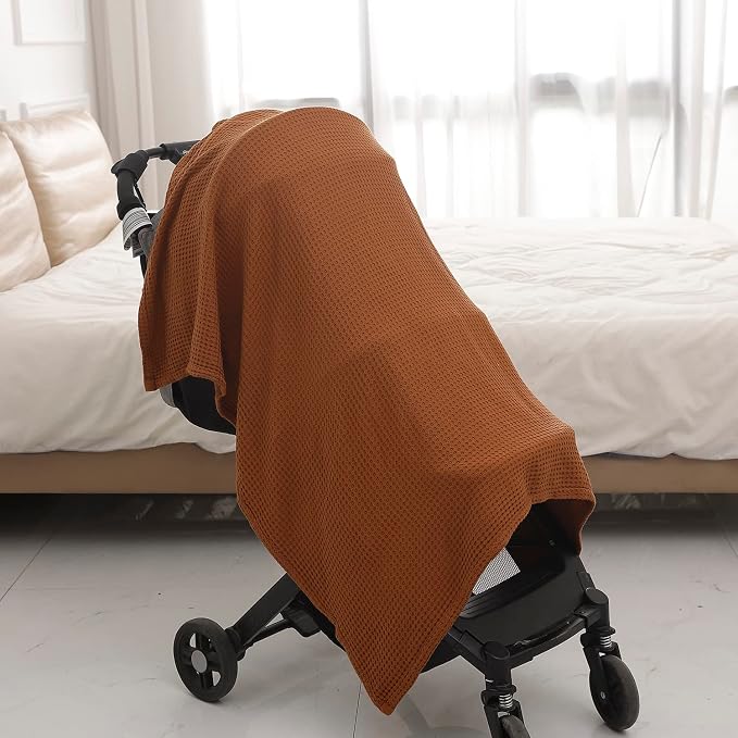 36” X 40” Inches Cooling Baby Waffle Weave Blanket, Ultra-Soft Lightweight Receiving Blanket for Newborn, Breathable Comfortable Baby Swaddle Blanket for Boys and Girls(Caramel)