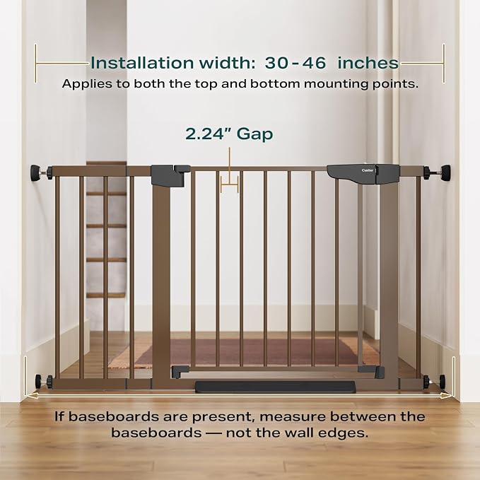 Cumbor 30-46" Baby Gate for Stairs, Mom's Choice Awards Winner-Auto Close Dog Gate for the House, Easy Install Pressure Mounted Pet Gates for Doorways, Easy Walk Thru Wide Safety Gate for Dog, Brown