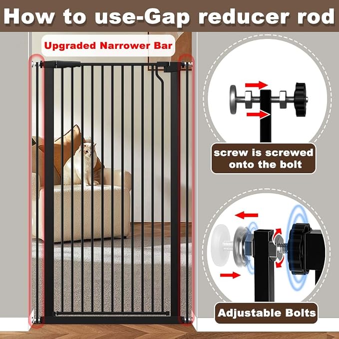 Fairy Baby 51.1" Extra Tall Pet Gate, 29.5"-32.6" Adjustable Width Auto Close Encrypted Tall Dog Gate, Cat Proof Metal Gate Indoor for Doorway Hallways, Pressure Mounted Child Safety Gates, Black