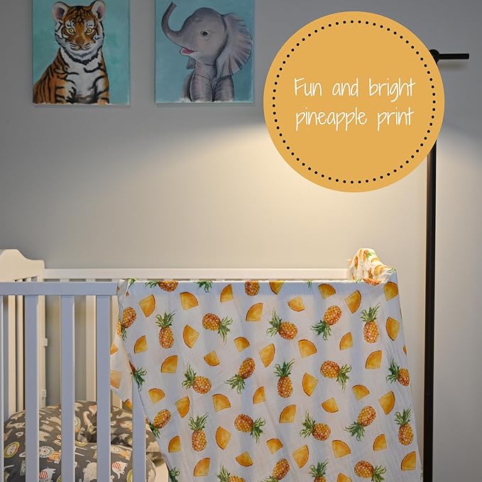 LollyBanks Baby Blanket, 100% Cotton Muslin Swaddle Blankets for Boys and Girls, Large 47 x 47 Inches Baby Swaddle Blanket, Soft and Breathable Baby Receiving Blankets, Registry (Pineapple Print)