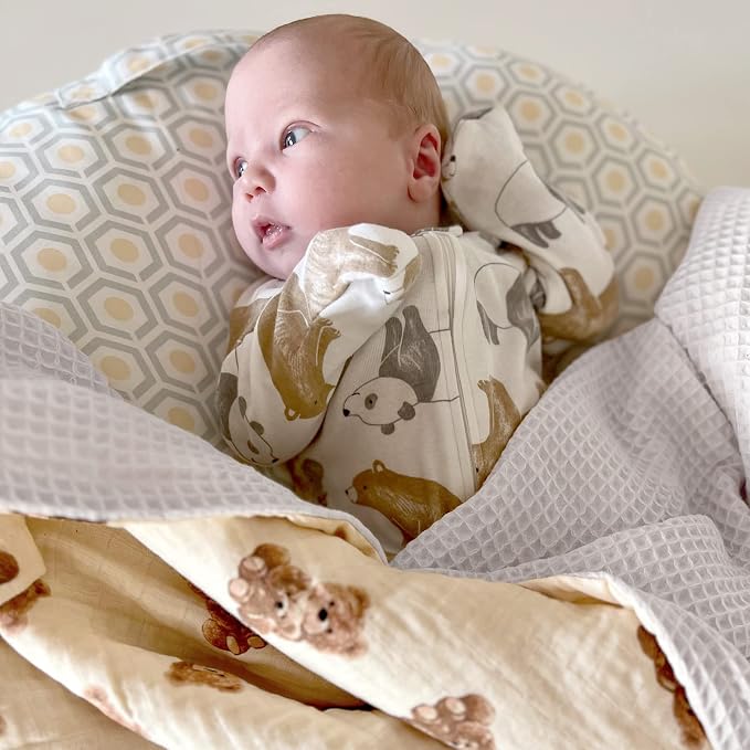 LifeTree Muslin Swaddle Blankets Neutral, Baby Waffle Swaddling Wrap Nursery Blanket for Boys Girls Newborn, 70% Viscose from Bamboo and 30% Cotton