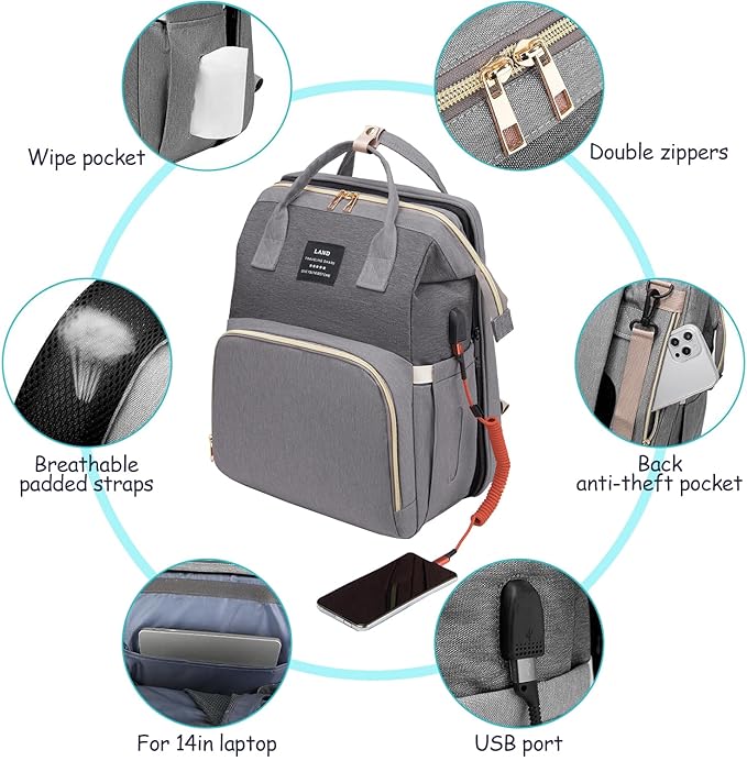 Diaper Bag Backpack, Multifunctional Baby Diaper Bag, Diaper Changing Station for Boys Girls, Large Capacity Travel Baby Bag for Mom Dad
