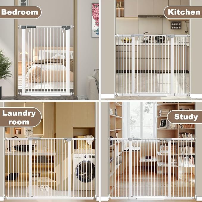 41" Extra Tall Cat Gate for Doorway, 40.6-54.7 Metal Pet Baby Safe Gate, Extra Wide Pressure Mounted Child Door with Expansion Kit, No Drilling No Climb Cat Fence Indoor, Tall Dog Gate, White