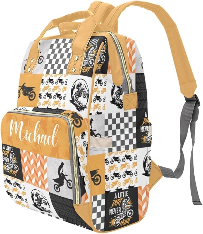 Custom Diaper Bag for Boys Personalized Name Diaper Bag Backpack with Changing Station Custom Motocross Baby Travel Bag Outdoor Nursing Diaper Mommy Backpack with Adjustable Shoulder Straps Nappy Bag