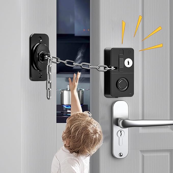 Child Door Lock with Abnormal Alarm, Door Locks for Kids Safety, for Door Monkey, Child Proof Door Lock, Drawers and Child Safety Cabinet Locks, 3M Adhesive No Drilling (Black)