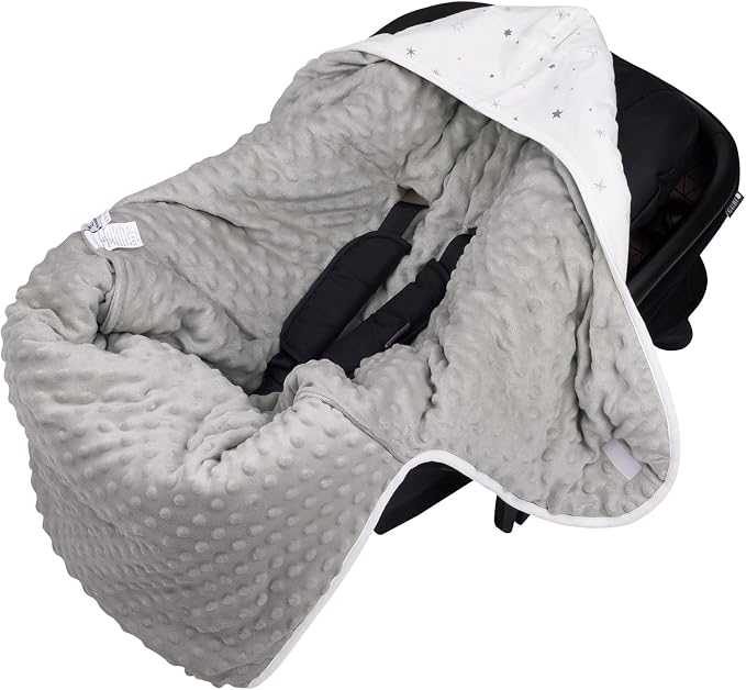 Bebamour Winter Car Seat Cover and Baby Swaddle Blanket - Newborn Wrap for Girls Boys, Warm Winter