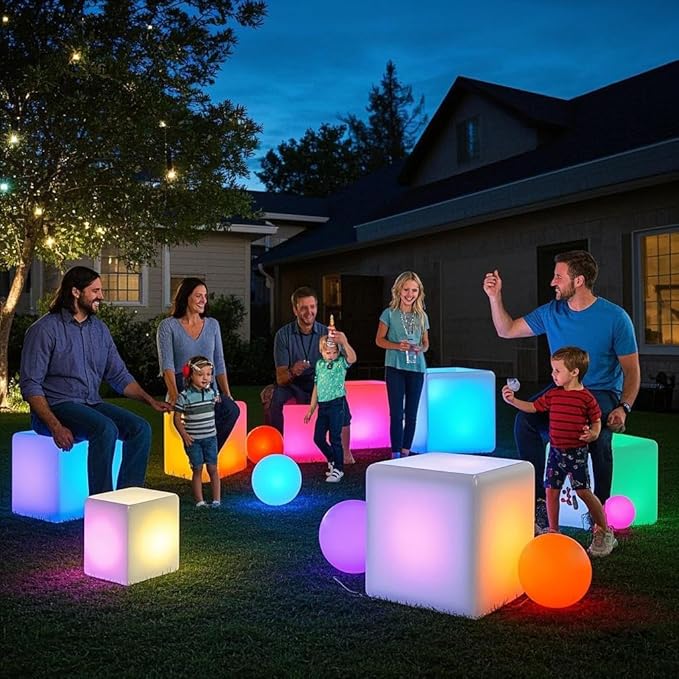 Mr.Go 16-Inch Rechargeable LED Cube Chair Light, 16 RGB Colors Glow Cube Seat w/Remote, Waterproof LED Cube Table, Color Changing Cubes Floor Lamp, Home Bedroom Patio Party Decorative Lighting