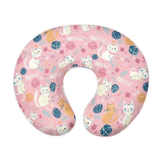 Cartoon Cats Nursing Pillow Case for Newborn Babies Breathable Feeding Pillows Support Cover with Hidden Zipper for Boys Girls New Parents, Easy to Put On & Remove
