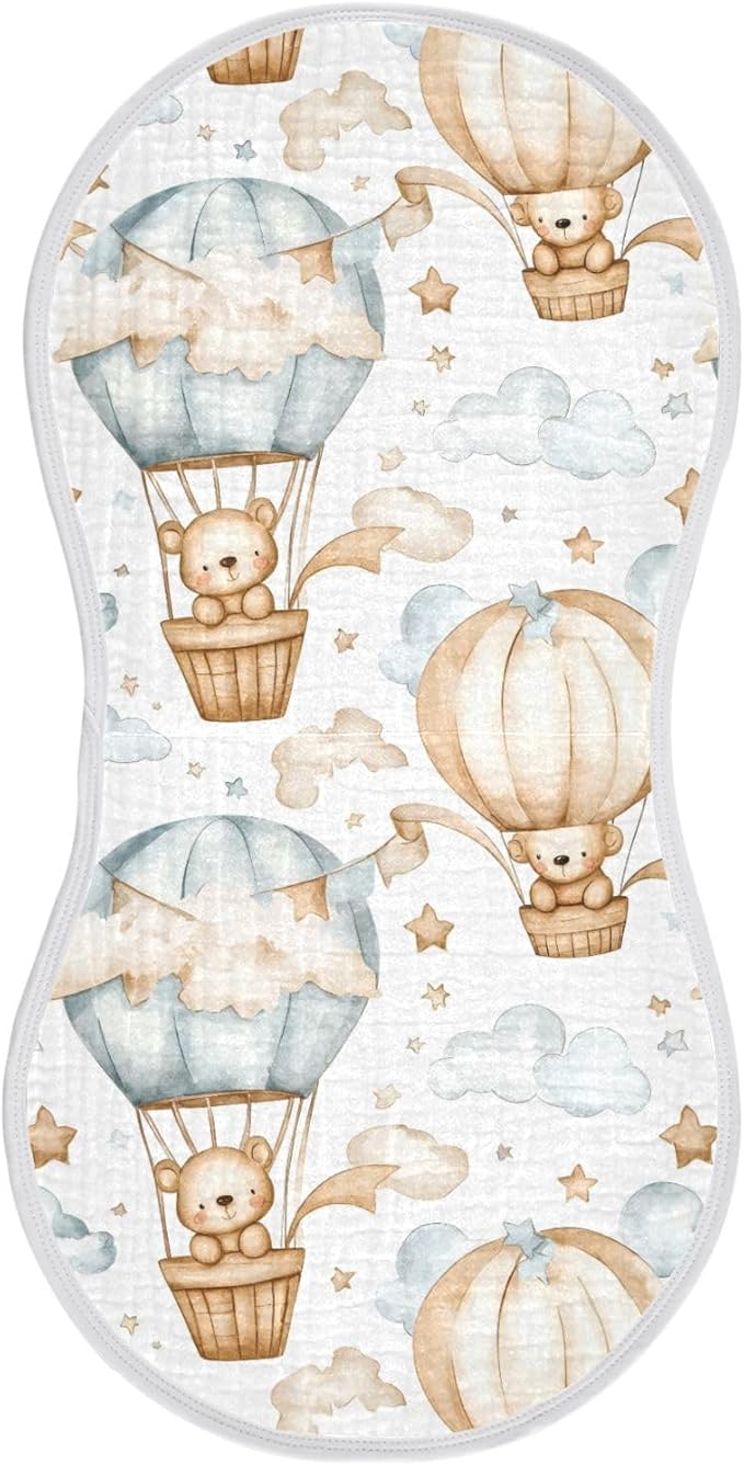 vvfelixl Bear Hot Air Balloon Burp Cloths for Baby Boy Girls Baby Washcloths Burp Rags 1 Pack