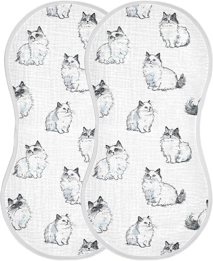 vvfelixl Ragdoll Cat Ink Style Burp Cloths for Baby Boy Girls Baby Washcloths Burp Rags 1 Pack