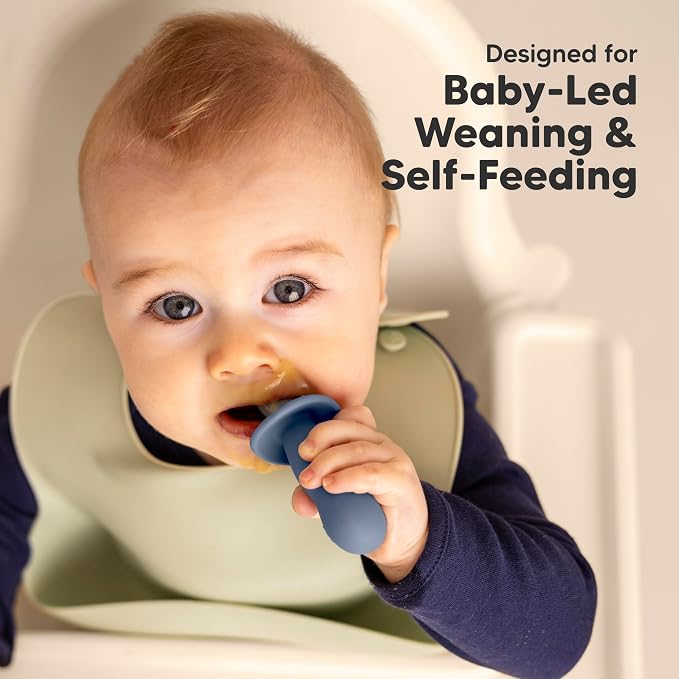KeaBabies 4-Pack Silicone Baby Spoons and Forks Set - Baby Spoon Self Feeding, BLW Baby Utensils 6-12 Months, Baby Led Weaning Feeding Spoon