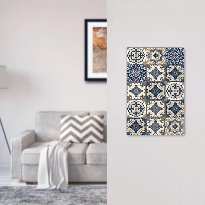 Boho Talavera Decorative Tile Moroccan Mandala Print Light Switch Cover Plate 1 Gang No Device Blank Electrical Wall Plates Faceplate Decorative Switch Plate Covers for Bathroom Kitchen Decor