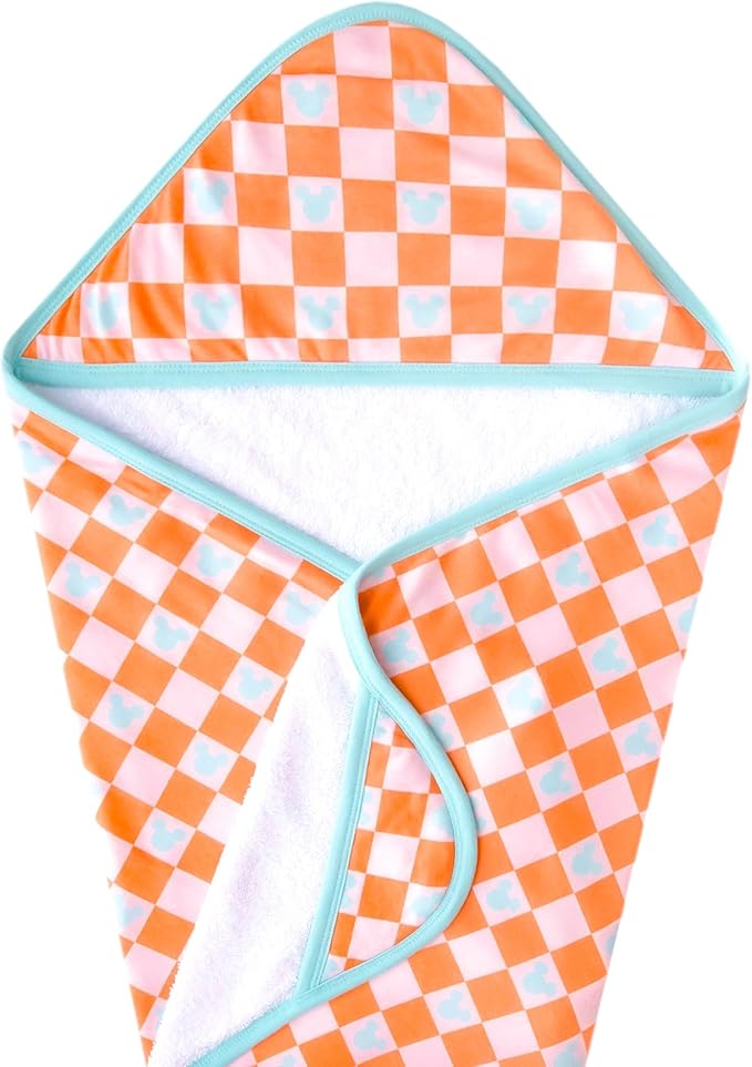 Copper Pearl Premium Knit Hooded Bath Towel 'Mickey Mouse Check'