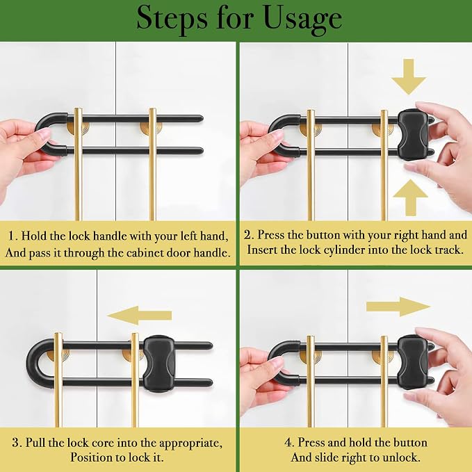 Cabinet Locks Baby Proofing U-Shaped Child Locks for Cabinets Latches Adjustable (Black,1 Pack of 4)