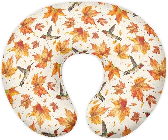 Hummingbird Maple Leaf Nursing Pillow Detachable Newborn Original Breastfeeding Slipcover Case and Positioner Breathable Head Support Protector Cushion Essential with Hidden Zipper