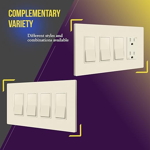 ENERLITES Screwless Decorator Wall Plates Child Safe Outlet Covers, Gloss Finish, Medium Size 4-Gang 4.88" H x 8.58??L, Unbreakable Polycarbonate Thermoplastic, SI8834M-LA, Light Almond
