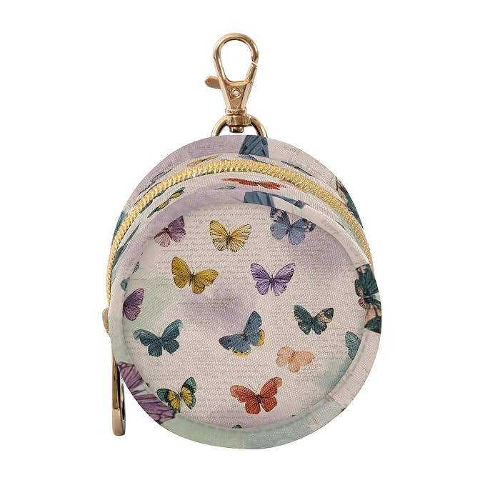 Pacifier Holder with Clip Pacifier Case for Diaper Bag Round Baby Pacifier Pouch Box Bag Portable Vintage Beige Butterflies