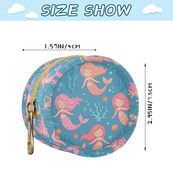Cartoon Mermaid Coral Blue Print Pacifier Holder Case for Diaper Bag Portable Travel Pacifier Storage Case with Clip Newborn Baby Pouch for Baby Boys Girls Outdoor Purse