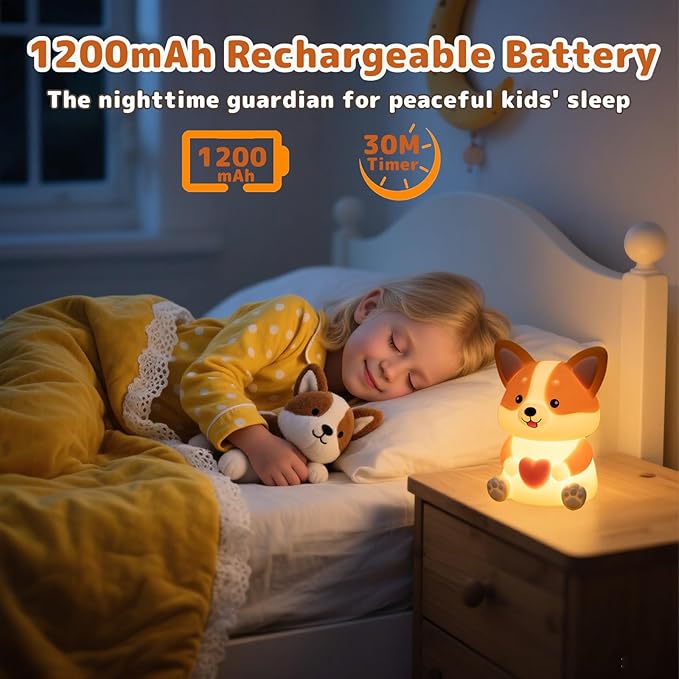 AVEKI Dog Night Light for Kids, Cute Puppy Gifts for Dog Lovers, Soft Silicone Puppy Lamp with 30M Timer and 3 Levels Brightness, 7 Colors Dimmable Baby Night Light for Nursery, Kids Room