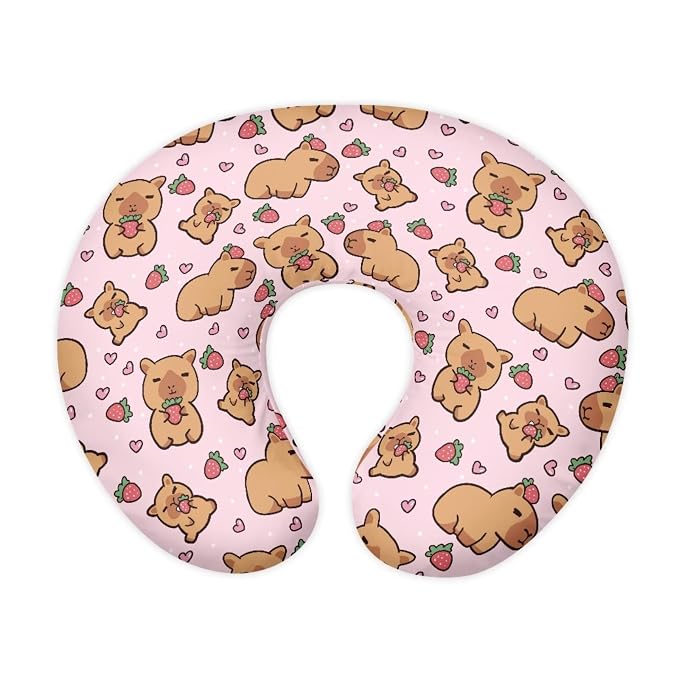 Jeiento Strawberry Capybara Nursing Pillow Covers Soft Adorable Nursing Cover for Breastfeeding Pillows Capybara Slipcovers for Newborn U-Shaped Pillowcase