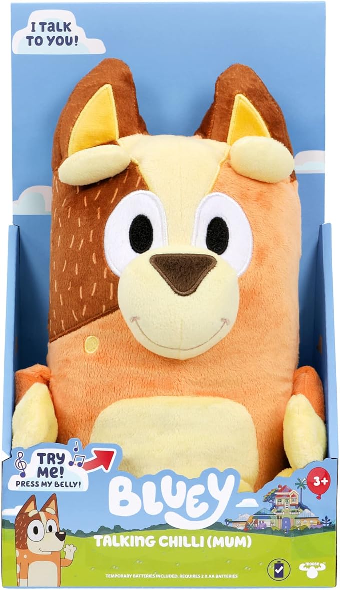 Bluey Sound Effects Talking Chilli Stuffed Plush, 14??Soft Musical Toys, Stuffed Animal with 9 Different Phrases, Singing Toys for Kids