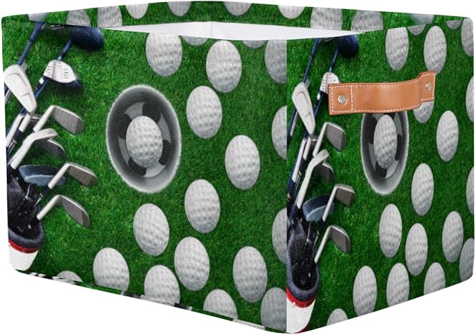 Golf Ball Storage Basket, Sport Golf Ball Foldable Storage Bin with Handle Fabric Rectangular Storage Box Organizer for Closet Shelf Home Office Nursery Toy Basket, 2 Pack